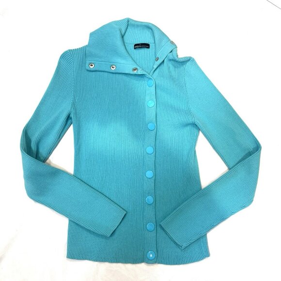 3/$30 📦 Y2K Vintage Ribbed Knit Tight Fit Bright Blue Button Sweater Prep Small - Picture 1 of 7